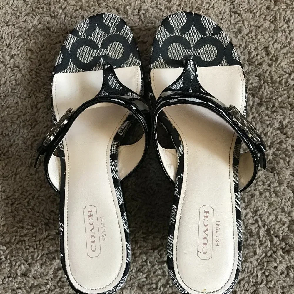 Coach Black Signature Wedge Sandals